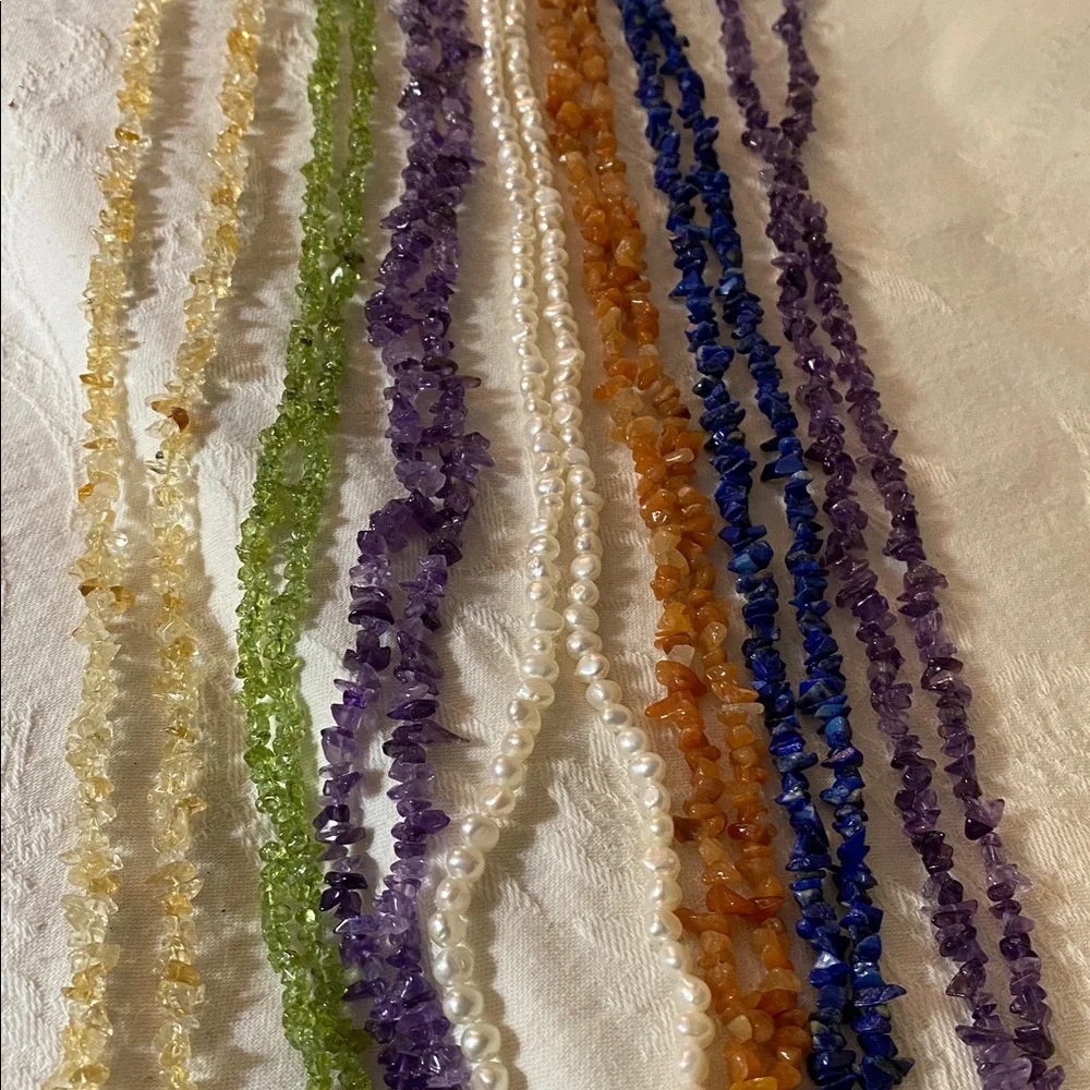 Lot of 7 Multicolor Gemstone Chips and Pearl Necklaces .. 36” Length - Picture 2 of 5